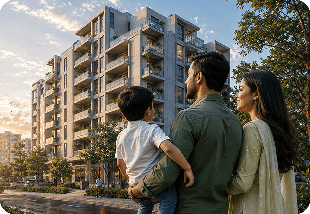 A family looking at their new Aungsha property